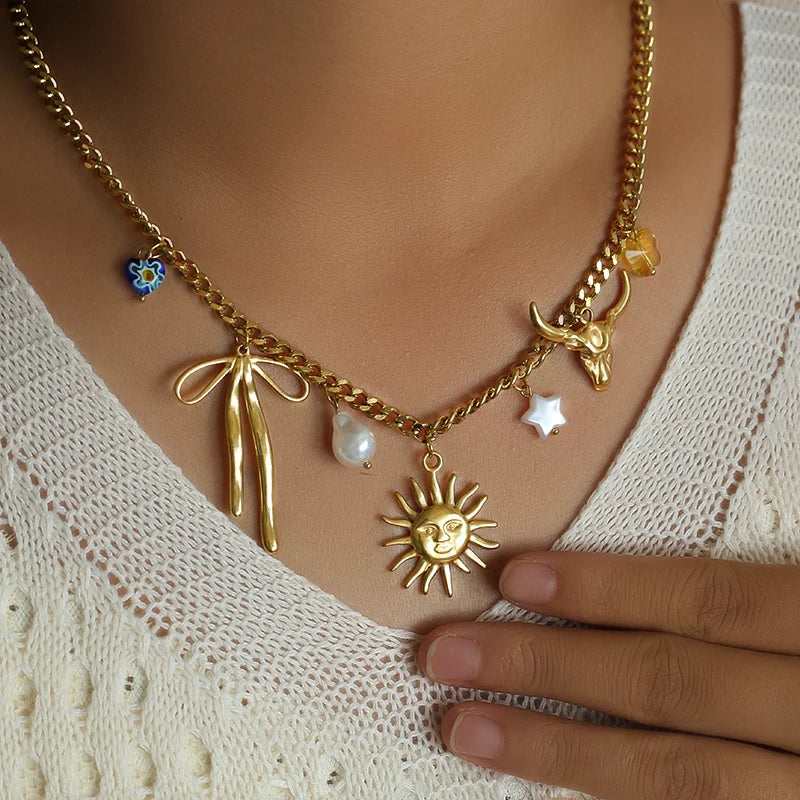 Collier Pendentif Étoile de Mer, Lune & Soleil™