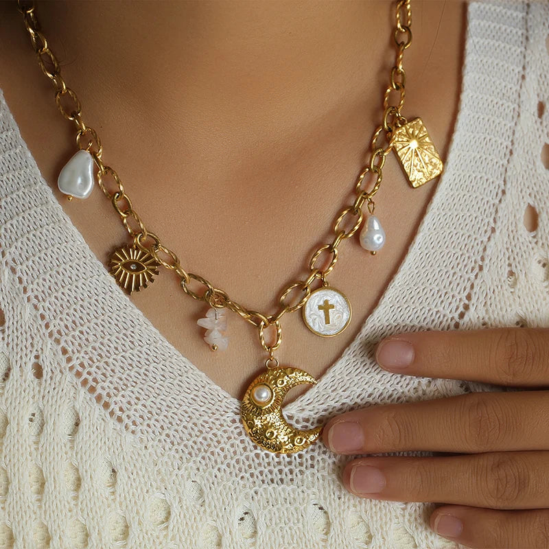 Collier Pendentif Étoile de Mer, Lune & Soleil™