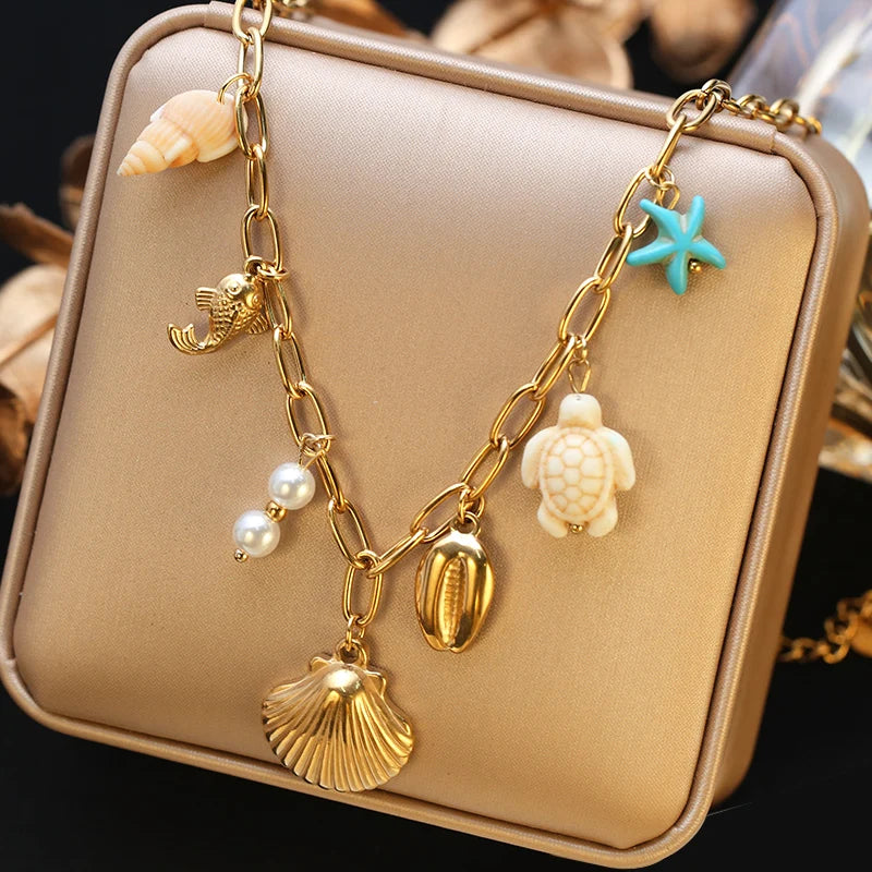 Collier Pendentif Étoile de Mer, Lune & Soleil™